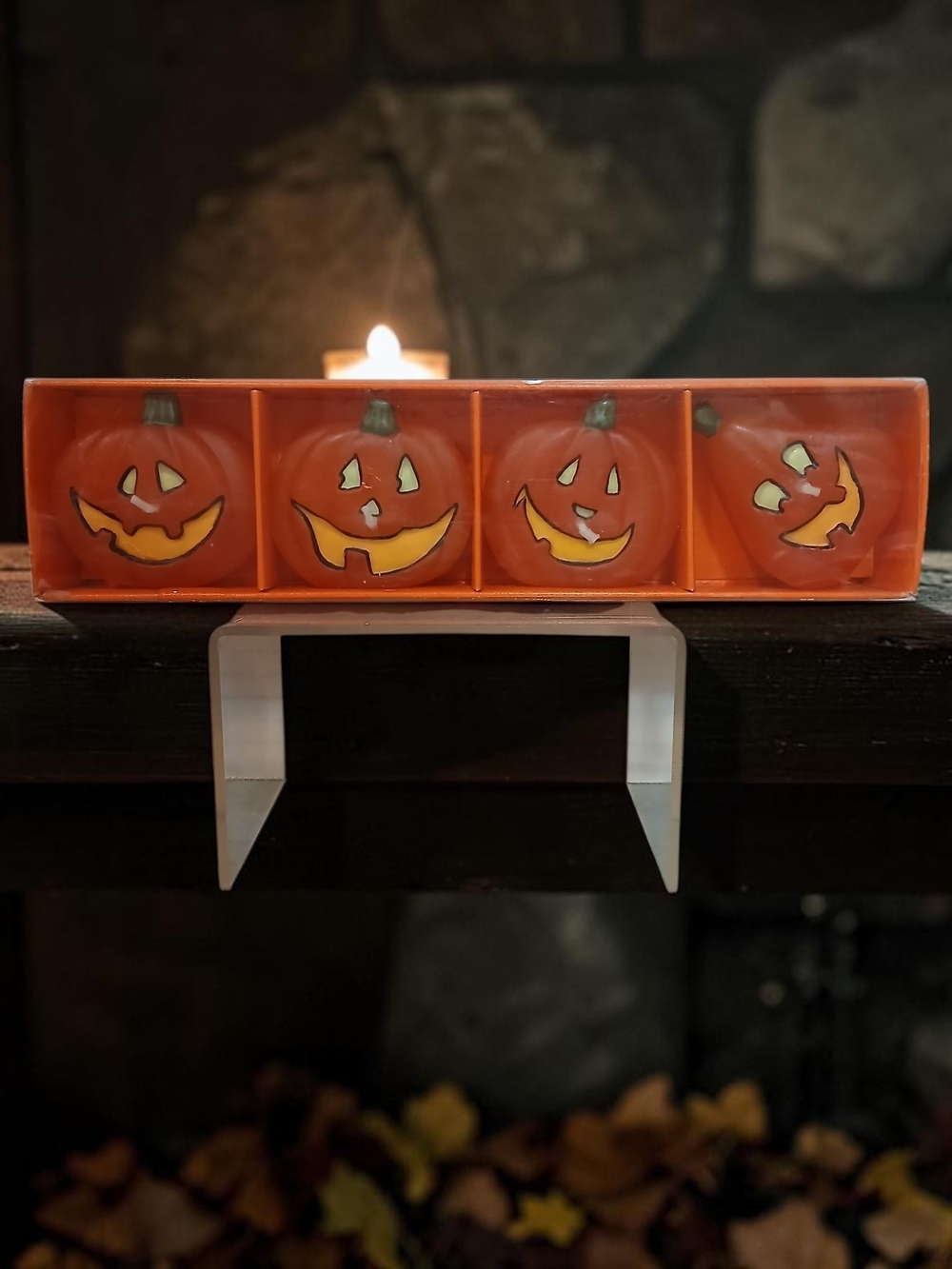 Orange Pumpkin Jack-o'-Lantern Tealight Holder Set